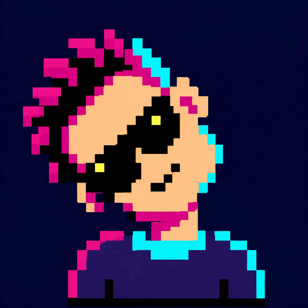 Pixel-art character wearing dark glasses and tilting their head